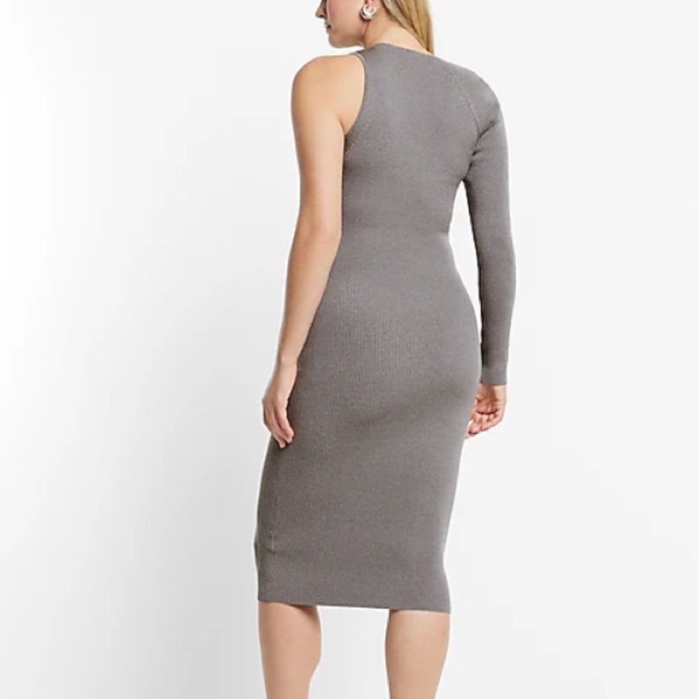 Express Body Contour Ribbed Asymmetrical One Shoulder Midi Sweater Dress XL GREY
